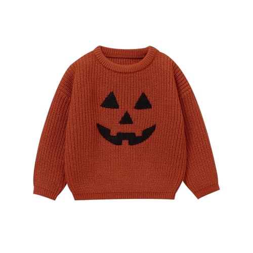 Toddler Girl/Boy Halloween Sweater Pumpkin Smile Embroidery Sweater Knitted Pullover Fall Winter Clothes