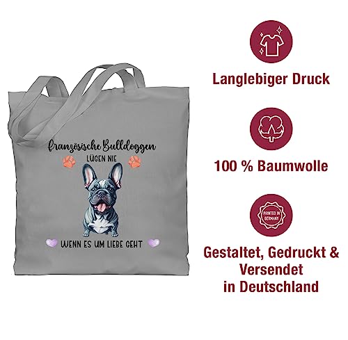 Baumwolltasche - Hunde - Französische Bulldogge - Geschenk Hundebesitzern - Unisize - Hellgrau - personalisierte tasche geschenke für hundefans hundebesitzer bulldoggen einkaufstasche