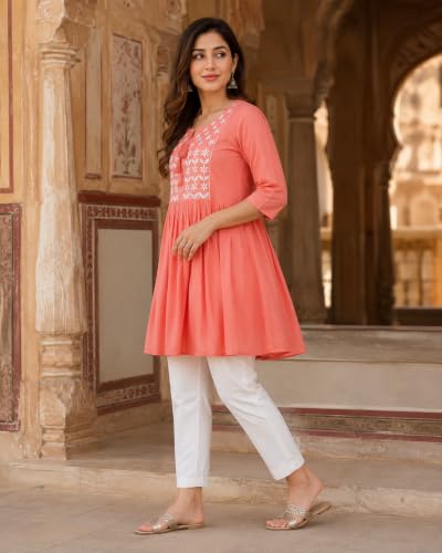 Image of Women's Floral Printed Cotton Kurti Summer Cotton Tunic Top for Girls