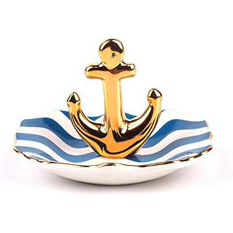 BESKIT Ring Holder with Boat Anchor Jewelry Organizer Trinket Tray Home Decor for Earrings Necklace Bracelet Cover