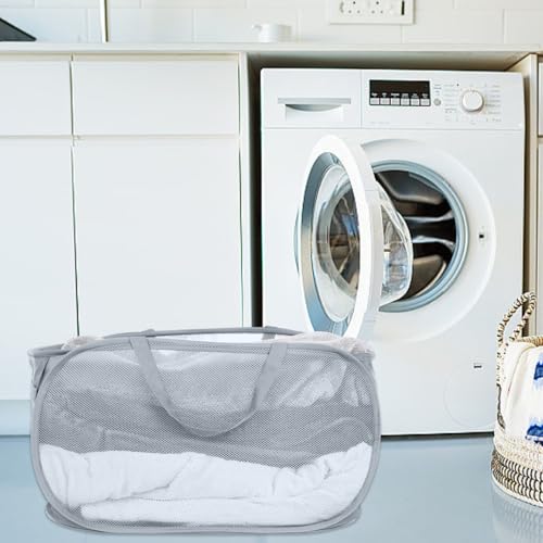 Pop-Up-Wäschekorb, 75L Pop-Up Faltbare Wäschekorb Mesh Laundry Hamper Baskets für Kinderzimmer College Dorm Camping Und Reisen(Grau)