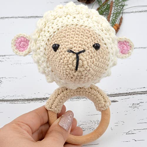 Image of Love Crochet Art Animal Shape Crochet Rattle Cum Soft Toy for Infant, Kids & Babies, Early Age Gift Toys (Sheep - Cream)
