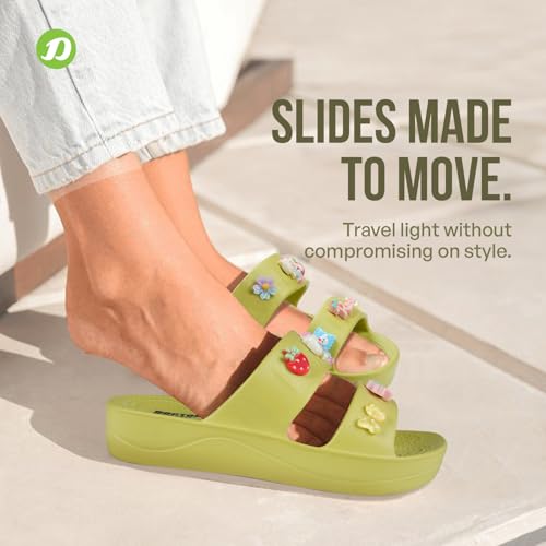 Image of DOCTOR EXTRA SOFT Women's Comfort Double Straps EVA Slip-On Slippers with Cute Charms| Lightweight, Trendy Summer Beach, Pool, Indoor & Outdoor Wear Slide| Soft Cushion Sole Sandals Daily Mules D-540