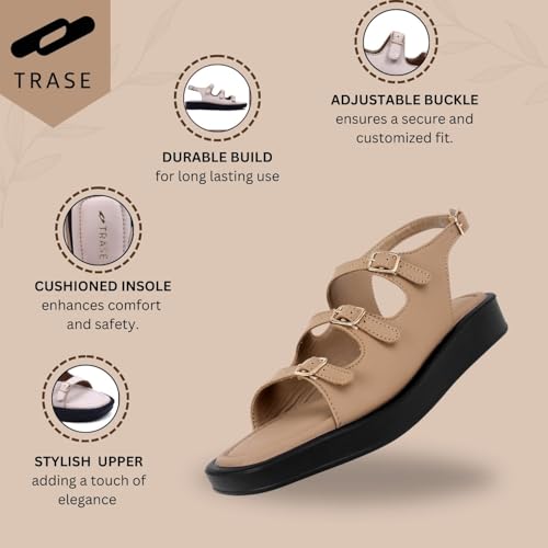 Image of TRASE Strap Trend Comfortable Flat Sandals For Women - Women Footwear Stylish And Adjustable Double Strap Sandals For Daily Use