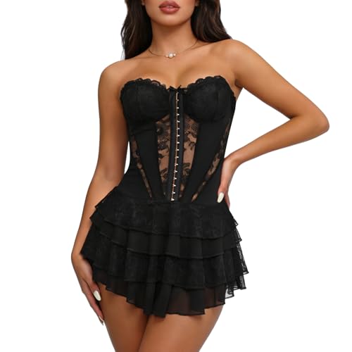 JKEEMI Short Black Dress for Women Summer Lace Black Mini