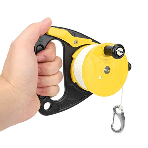 Kayak Anchor, 150ft Diving Line Reel Diving Equipment Anchor Wizard Speargun Reel with Handle Card Position PP Rope Combination for Wreck Equipment Underwater Diving (Yellow)