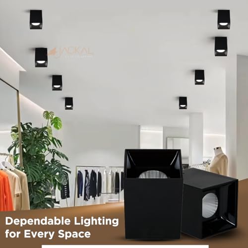 Image of JACKAL Square LED Spotlight, 20W Aluminum Surface Mounted Black Light, COB Surface Spotlight, Ceiling Light, Cubical Square Ceiling Mounted Spot /High Brightness Downlight - Warm White