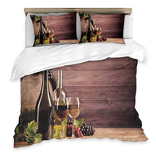 Wine Microfiber Comforter Cover Set Twin Xl, 3Pcs Brown Green Pale Brown Organic Duvet Cover Bedding Set with 2 Pillowcases Twin(68"X90")