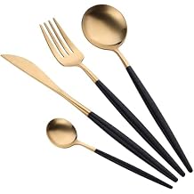 Flatware Set, Cutlery Set Black Golden Stainless Steel Tableware Knife and Fork for Party Restaurant Business Gifts Set of 4 by FUNZON FK003