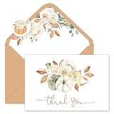 Whaline 50 Pack Fall Thank You Cards Bulk Watercolor Autumn Floral Pumpkin Note Cards with Envelopes Stickers Retro Blank Card for Thanksgiving Harvest Wedding Baby Bridal Shower