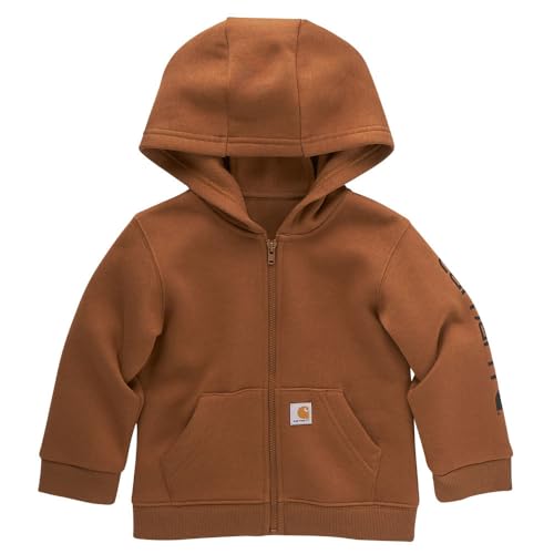 Carhartt Baby Boys' Long-Sleeve Full-Zip Hooded Sweatshirt Hoodie, Carhartt Brown Classic, 12 Months
