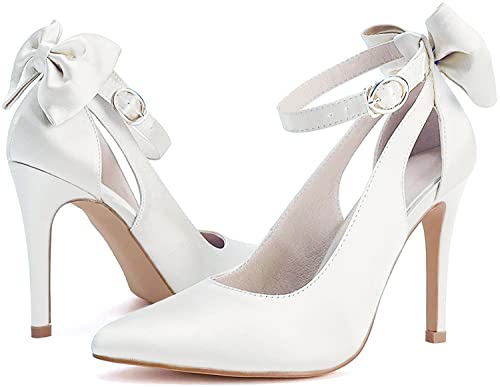 Fashare Womens High Heels Bow Tie Back Sexy Stiletto Ankle Strap Wedding Dress Pumps Shoes