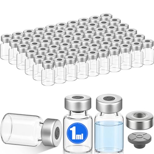 60 Pack Empty Vials for Injection Clear Glass Sample Vials, 1ml