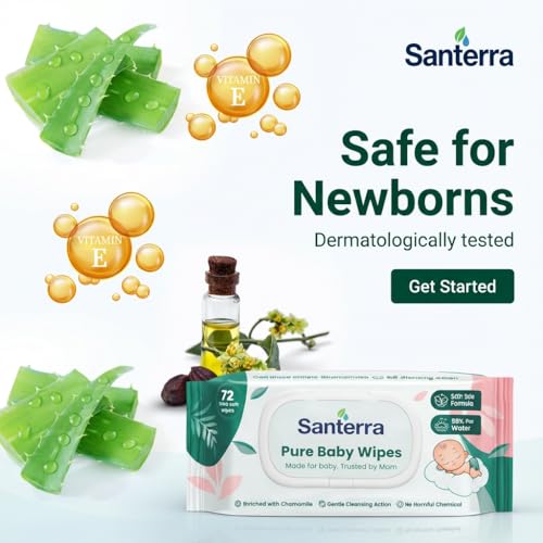 Image of Pure Baby Wipes Pack of 4 (288 Wipes) | Eco Safe formula, Extra Moisturiser, Tested by Mother's | Wipes with Chamomile, Aloe Vera & Vitamin-E |Dermatologically Tested with Alcohol-Free, Paraben-FreePure | Baby Wipes for Newborns & Infants