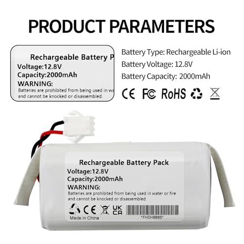 Image of 12.8V 2000mAh Battery Replacement for OKP Life K2 K3 K4 K5 K7 K8 Robot Vacuum, Lefant M201 Pro M210B M210P M213 M320 Robot Vacuum Cleaner IFR-1 18650 4S1P, IFR18650-4S-1P-A2 C465-J5-4S1P Battery Pack