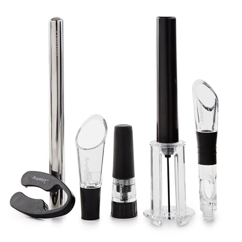 BergHOFF 6Pc Air Pressure Wine Opener with Chiller Pourer, Foil Cutter, Aerator Pourer, Vacuum Stopper Great for Gift