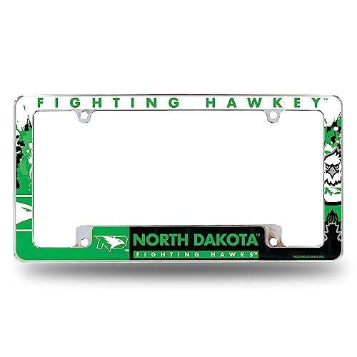 Rico Industries NCAA North Dakota Fighting Hawks Primary 12" x 6" Chrome All Over Automotive License Plate Frame for Car/Truck/SUV