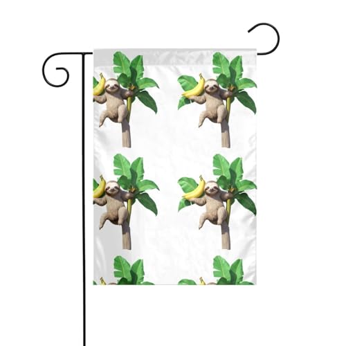 YYHWHJDE Drapeau de jardin imprimé paresseux sur bananier, décoration de cour 30,5 x 45,7 cm pour jardin, terrasse, balcon