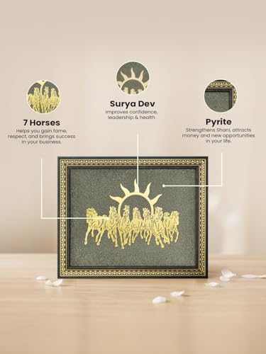 Image of Astrotalk 7 Horses on Raw Pyrite Frame (13x10.5 Inch) | 7 Horses Wall Decor Pyrite Stone Frame for Success & Fame | Vastu Items for Money Attraction | Home Decor for Living Room | 1 Piece