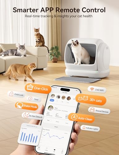 Image of MeoWant Self-Cleaning Cat Litter Box, 106L Extra-Large Space Low Entrance Automatic Cat Litter Box Perfect for Multiple Cats, Safety Sensor, Anti-Pinch, APP Control, Odor Free with Mat & Liner
