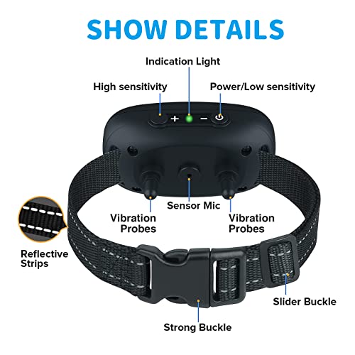 Petcuddle Rechargeable Dog Anti Barking Collar, Waterproof-No Shock, 7 Adjustable Levels, Vibration & Beep, Size- All Dogs Breeds Training 11-110 Lbs, 2 Reflective Strips- Great As Gift, Blue, Orange #TOP4