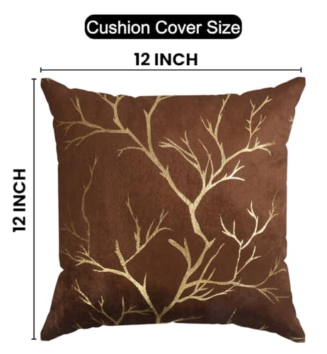 Image of Velvet Foil Cushion Covers 12 inch x 12 inch Set of 2, Brown