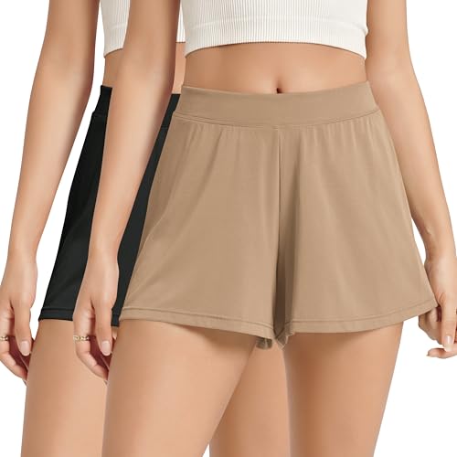 Image of ODODOS 2-Pack Ultra-Soft Modal Lounge Shorts for Women - Lightweight & Breathable Sleepwear, 3 inch Inseam