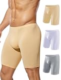 Casey Kevin Men's Long Leg Boxer Briefs Breathable Mesh Underwear Quick Dry Ice Silk Athletic Sports Underpants for Men Pack,khaki/White/Gray,Medium