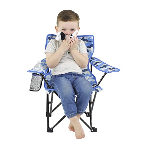Emily Rose Kids Toddler Sturdy Indoor/Outdoor Beach Quad Camping Tailgate Chair | Girls Boys Blue Camo Folding Travel Lawn Chair With Child Safety Lock, Cup Holder And Carry Case #TOP6