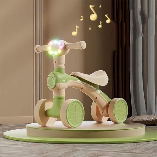 Image of Kids Balance Bike with Music & LED Lights | 4 Wheel Toddler Ride On Toy for 1-5 Years Boys & Girls | Lightweight, Safe & Durable Baby Walker Bike (Green (KB-157))