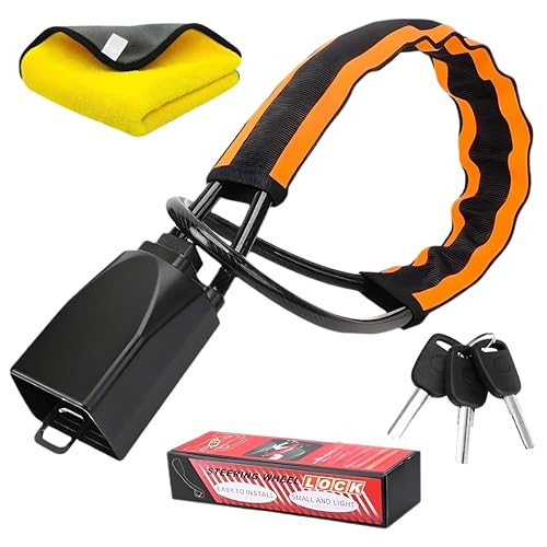 Reliantpro Steering Wheel Lock Reflective Strips Titan Lock with 3 Keys Anti-Theft Steering Lock Device Car Steering Wheel Locks Suitable for Cars SUV Jeep Van RV with Microfibre Cleaning Cloth