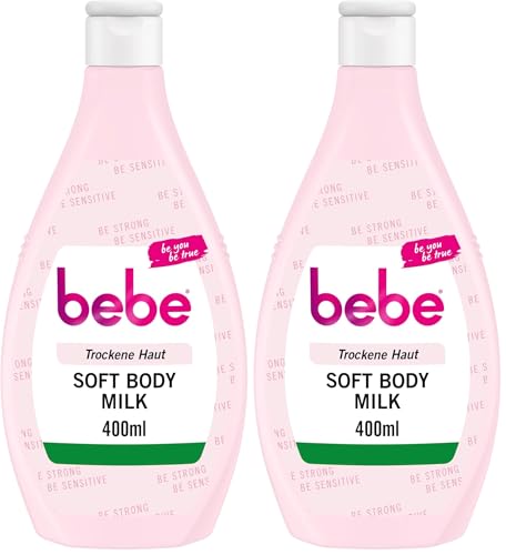 bebe Leche corporal Soft Body Milk de 400 ml, de rápida absorción con aceite de jojoba y pantenol para piel seca, perfumada suave, hidrata las 24 horas (Paquete de 2)