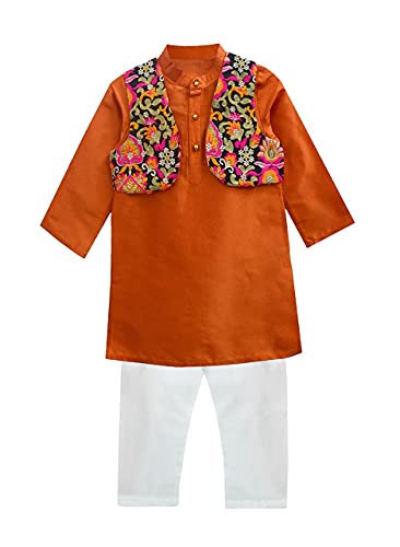 Image of A.T.U.N. All Things Uber Nice) Polyester All Things Uber Nice Boy's Regular Kurta Pyjama Jacket Set