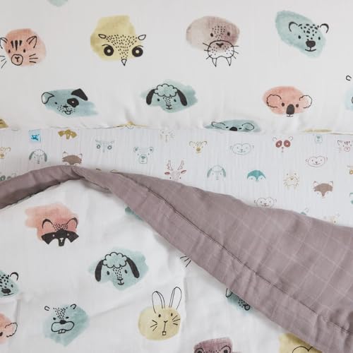 Image of Little Unicorn Toddler Bedding 3-Piece Set | Includes Comforter, Crib Sheet & Pillowcase | Soft & Breathable Muslin Fabric | for Convertible Cribs & Toddler Beds (Watercolor Critters)