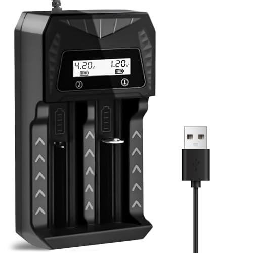 BOANV 18650 Battery Charger 2 Slot, USB High-Speed Charging with LCD Display for Rechargeable Batteries AA AAA 18650 26650 14500 16340 18500 21700 18500, Li-ion Batteries.etc