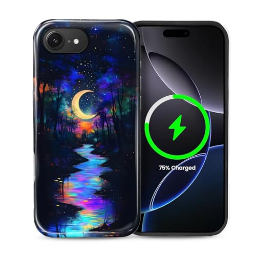 ZHEGAILIAN Magnetic Case for iPhone 16e,Compatible with MagSafe Hard Shell + Soft Silicone 2 in 1 Hybrid Shockproof Bumper Drop Protective Case Magic Moon Night Blue
