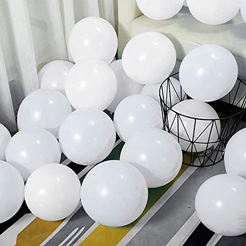 Lot de 100 ballons d'anniversaire en latex blanc avec rubans pour anniversaire, anniversaire d'enfant, mariage, fête prénatale, graduation, décoration de fête, activités commerciales, 100 % naturel