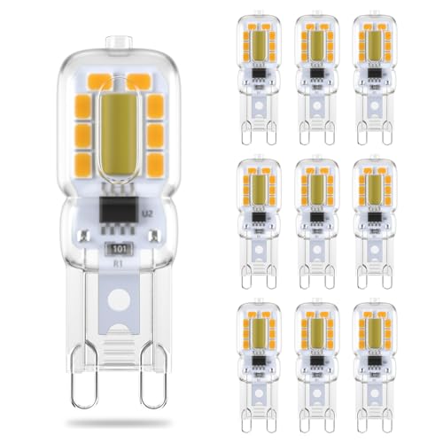 Klarlight 10pcs G9 LED Bulbs 3W, G9 LED Bulbs Warm White, Equivalent to 30W Halogen, 250LM 3000K Non Dimmable G9 Bulb for Chandelier, Wall Light, Ceiling Lights, Crystal Lamp
