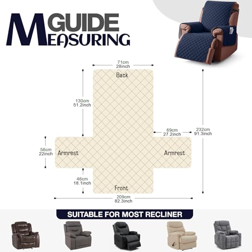 Image of KinCam 100% Waterproof Recliner Chair Cover, Reclining Couch Covers for Pets, Dogs, Recliner Couch Slipcover Furniture Protector with Elastic Straps for Kids(28 inch, Dark Blue)