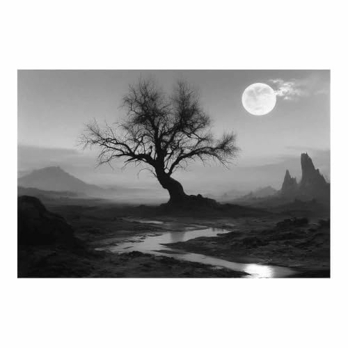Poster arbre solitaire et lune deco murale minimaliste chambre et bureau