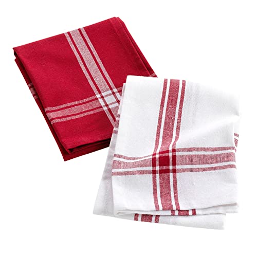 Douceur d'Intérieur, 2 Tea Towels 50 x 70 cm Bordeaux Recycled Woven Cotton, Burgundy, 27.6 x 19.7 inch (Rectangular)