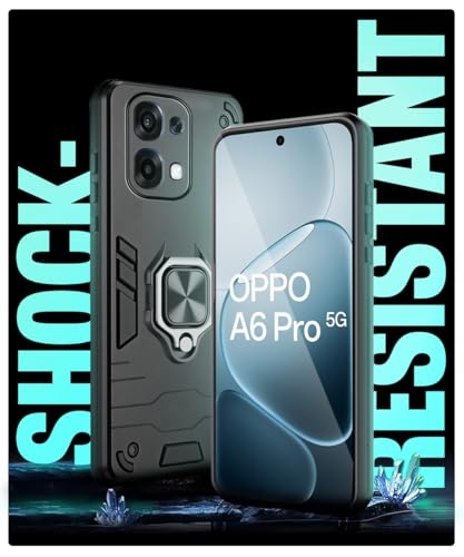 Image of WOW IMAGINE Shock Proof Back Case Mobile Cover for Oppo A6 Pro 5G | Back Cover Case (Tough Armor | Hybrid PC + TPU | Ring Holder & in-Built Kickstand | Black)