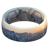 ThunderFit Silicone Rings, Wedding Bands for Men, Printed Design, Breathable Rubber Engagement Bands, 2.1mm Thick, 8mm Wide (Mountains - Size 6-6.5 (16.90mm))