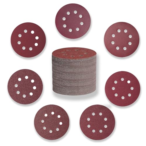 105 Piezas Papel de Lija Discos de Lija 125mm 8 Agujeros Discos de Pulir Grano 40/80/120/180/240/320/400 para Lijar Pulir Desincrustar para 5 Pulgadas Lijadora Excéntrica y Lijadora Orbital