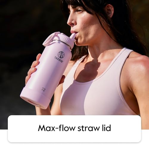 Image of Takeya 40 oz Actives Stainless Steel Water Bottle with Straw Lid - Leakproof, Double-Wall Insulated, Keeps Drinks Cold 24 hrs /Hot 12 hrs, BPA-Free, Powder-Coated, Gym & Travel, Lilac