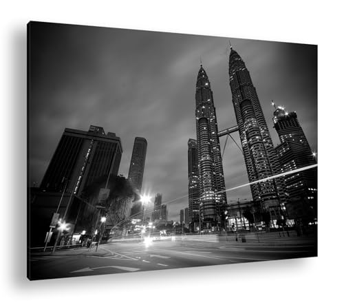 Cadre en bois véritable avec impression numérique Kuala Lumpur Deyoli 90 x 60 cm