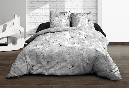 Le linge de Jules - Juego de sábanas Planas + sábana Bajera de 160 x 200 + 2 T - Algodón Puro de 57 Hilos - Olinda Gris