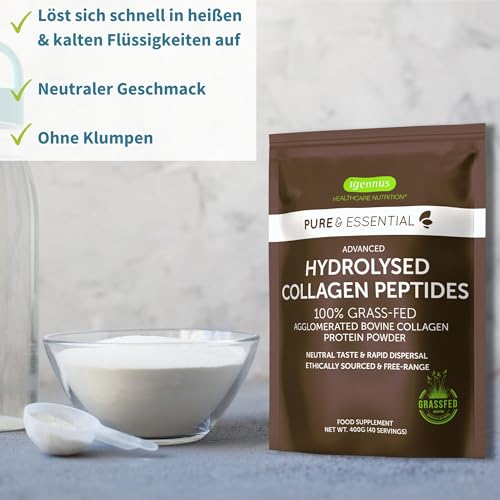 Collagen Hydrolysat Peptide aus zertifizierter Weidehaltung - Premium Rinder Kollagen Protein Pulver, Optimale Löslichkeit, 400g, von Igennus