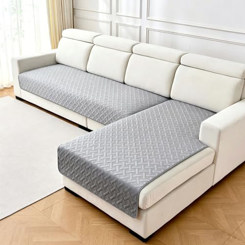 Luxvara Funda Sofa Chaise Long, Nuevas Universales 1/2/3/4 Plazas Protector Cubre Sofa, Funda de Sofá Impermeable Antideslizantes con Textura Gruesa Sólida para Sala de Estar (Gris, 90x160cm)