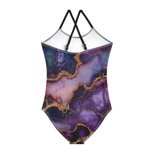 Girls 1-Piecing Swimsuits Swimwear Toddler Bathing Suit Girls 7-8T Marble Purple Burgundy2